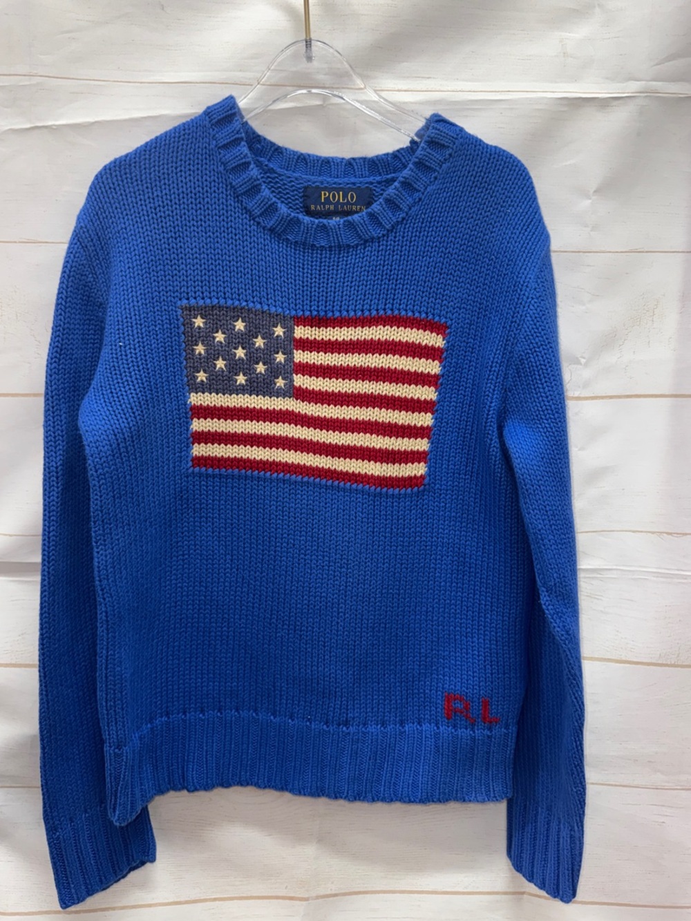 Polo by Ralph Lauren Bright Blue Crewneck Sweater with Flag